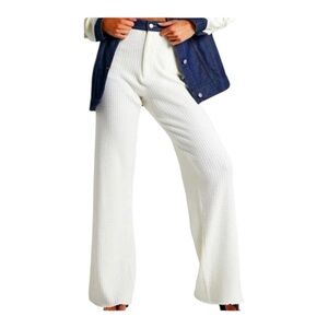 Weworewhat High-Rise Wide Leg Pant Women White Kint Denim‎ Waist Pockets Size 27